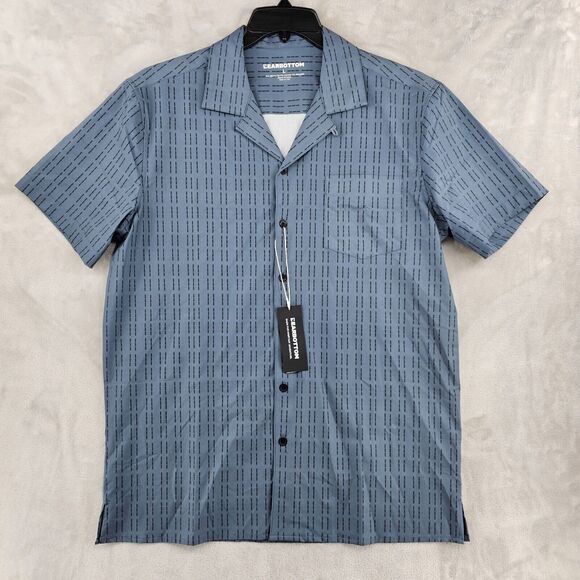 Bearbottom Mens Large Cabana Camp Collar Shirt‎ Dash Blue Polyester Beach Shirt - Picture 1 of 7
